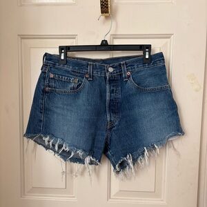 Levi's 501 Distressed Blue Frayed Jean Shorts